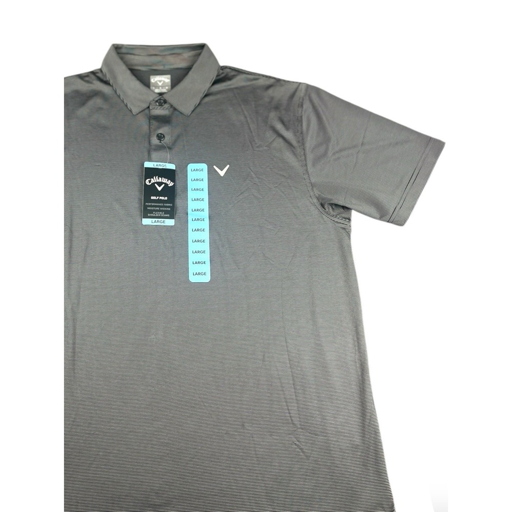 Callaway Performance Men's Polo Golf Shirt Sz L Stretch Gray Black Striped Logo.